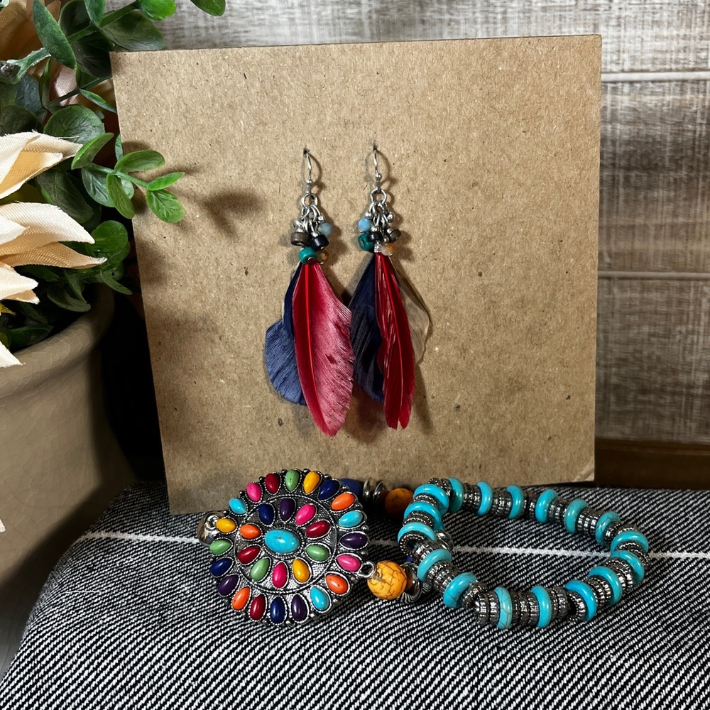 Lot of Navajo Turquoise Costume Jewelry - Bracelet Earrings